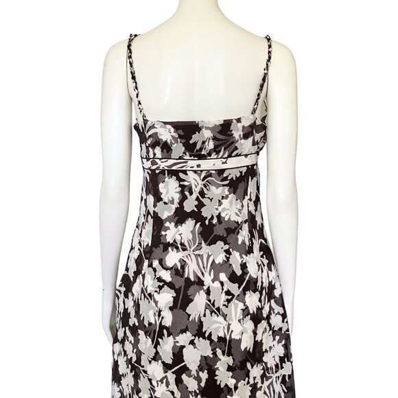 Vintage Y2K 100% Silk Ann Taylor Brown White Floral Midi Dress S/M Size 8 V Neck - Picture 10 of 14
